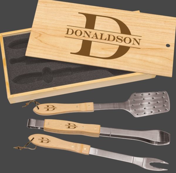 3 Piece BBQ Set in Pine Box