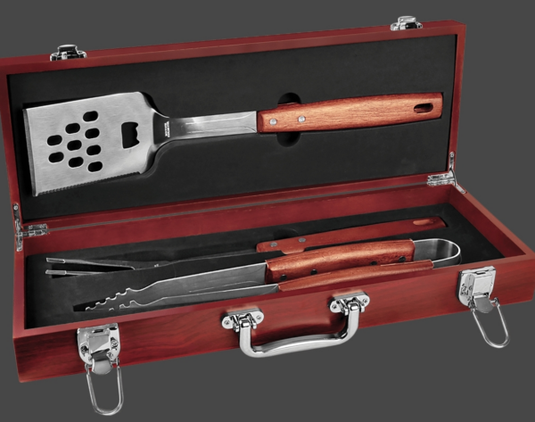 3 Piece BBQ Set in Rosewood Case