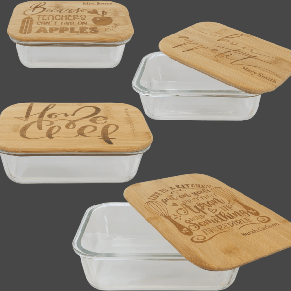 Glass Rectangle Containers With Bamboo Lids