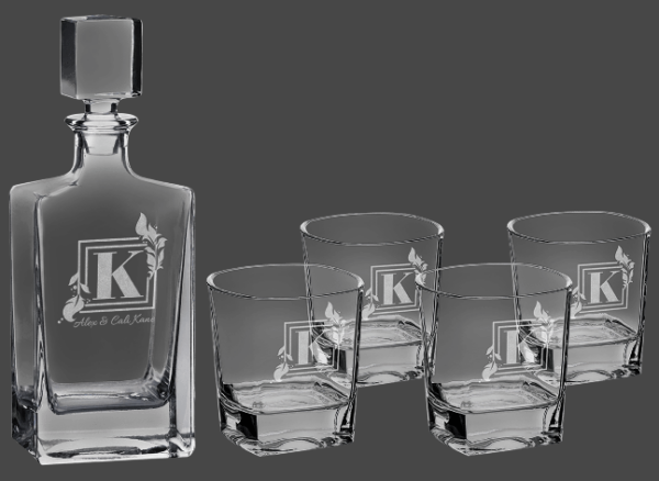 Laser Engraved Rectangular Decanter W4 Glasses