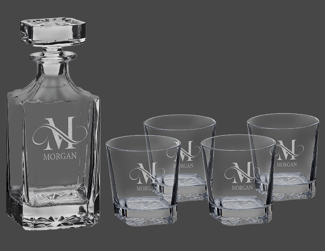 Laser Engraved Square Decanter W4 Glasses